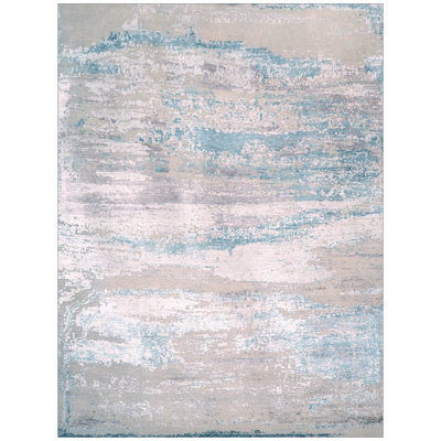 Tapis unique bleu marine / beige 9 pi x 12 pi