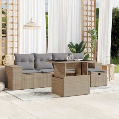  Ensemble de canapé de jardin en rotin PE beige 6 pièces