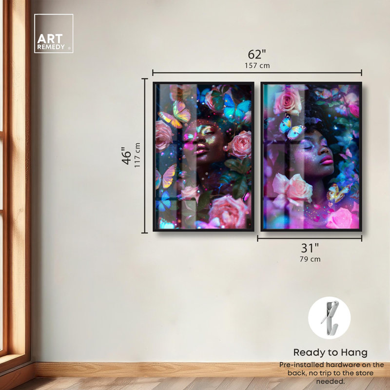 A Dream World Collection Shadowbox Print Livingroom Wall Art Set by Art Remedy, Black Frame, 10 x 15, 46" H x 31" W