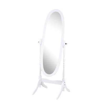 Miroir de style traditionnel de reine, blanc - Reflet du corps, forme ovale allongée, verre, design stable, aspect bois, élément robuste