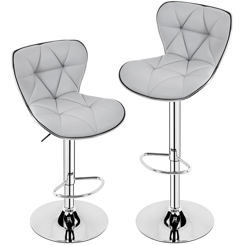 Elna Stylish Adjustable PU Leather Swivel Bar Stool Counter Height Bar Chairs with Large  Base, Light Gray