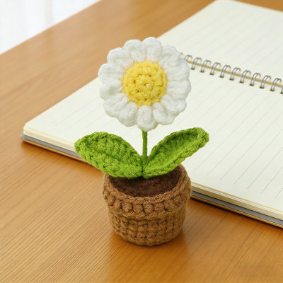 Crochet, fleurs, jolie fleur en pot, fête des enseignants, remise des diplômes, anniversaire, Saint-Valentin, décoration pour tableau de bord de voiture, décoration de bureau à domicile