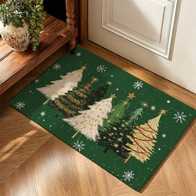 Tapis décoratif Arbre enneigé vert pour hall d'entrée 47 x 31 pouces