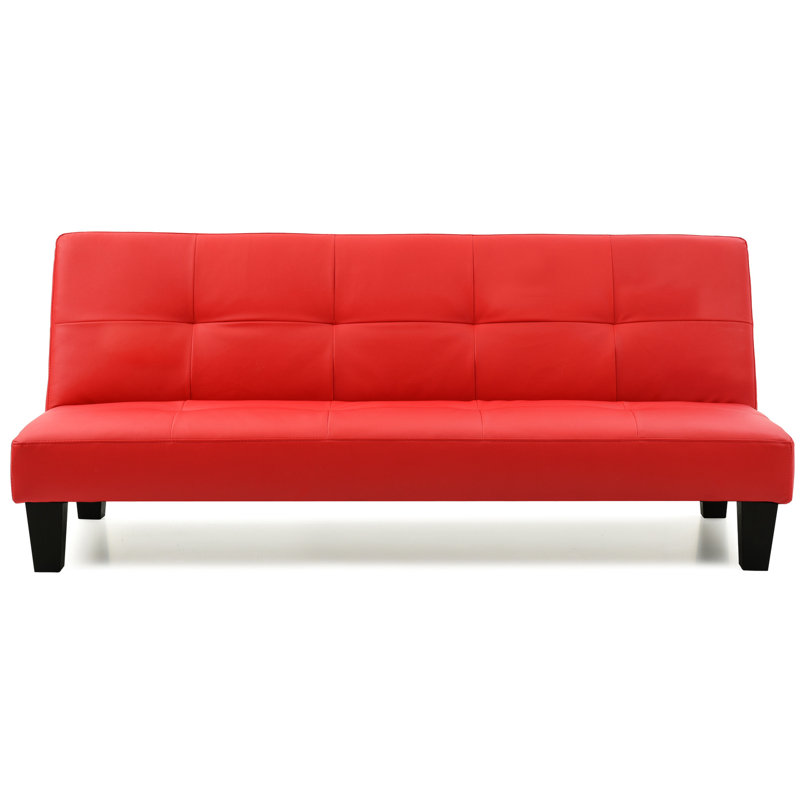 Lit rouge pour deux personnes - Design moderne, rembourrage en mousse, sans accoudoirs, siège ferme, assemblage facile de style décontracté, structure en bois, similicuir, dossier, s'adapte aux espaces de vie intimes