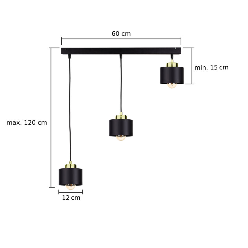Jiniyah 3 - Light Drum Pendant, Black, Black/Gold