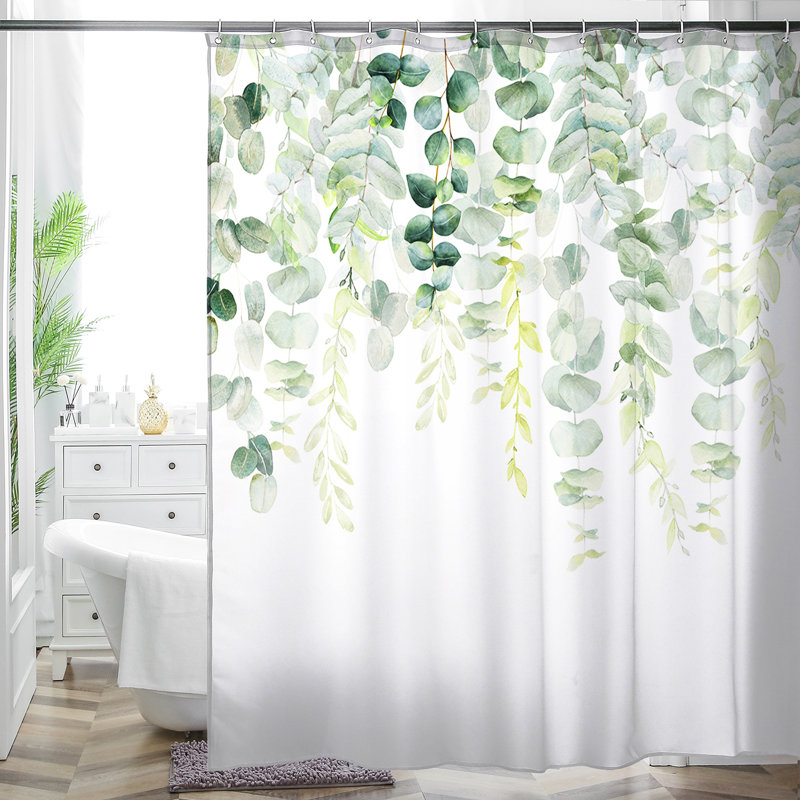 Floral Shower Curtain with Hooks Included, Light Green