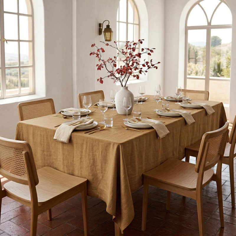 Diana - 100% Pure Linen Tablecloth, 108" L x 60" W, Tobacco Brown, Solid Color