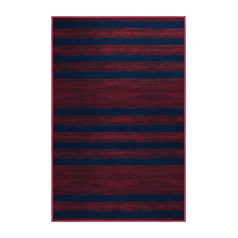 Tapis rouge à rayures horizontales lavable à la machine, Rectangle 5 pi x 7 pi