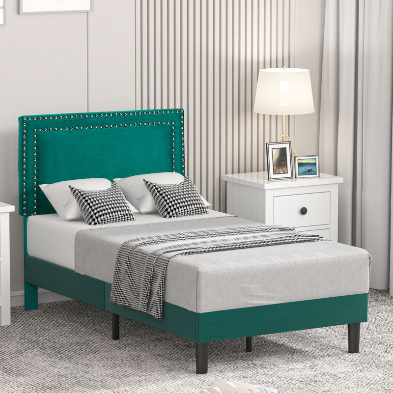Tête de lit tapissier réglable Olyvia, Vert foncé, Simple