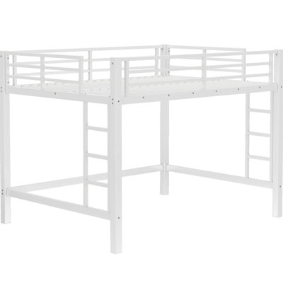 Grand lit mezzanine en métal blanc avec échelles doubles, espace de rangement flexible et rangement épuré