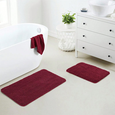 Ensemble de 2 tapis de salle de bain en microfibre bourgogne 2 pièces (17 x 24 et 20 x 32) - Tapis de bain épais et antidérapants, lavables à la machine pour le plancher de la salle de bain, la baignoire et la douche