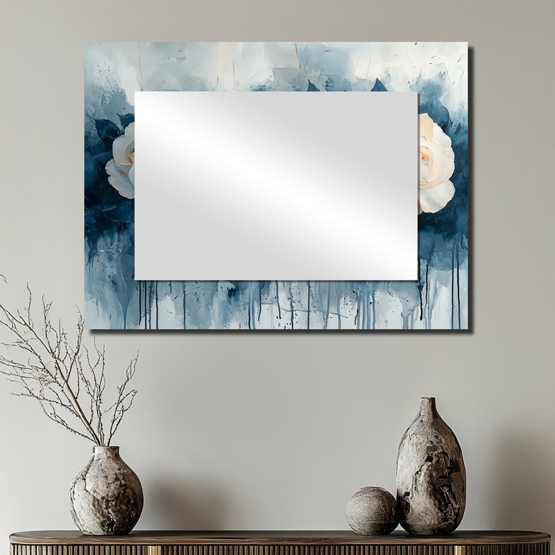 Elegant Aqua Winter Roses Elegance - Art mural miroir floral - imprimé sur métal, 24 po x 32 po