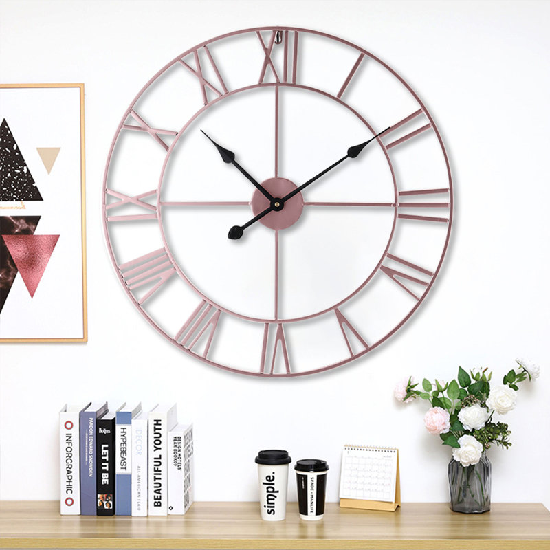 Simple Skeleton Metal Numerals Wall Clock with Hands, Rose