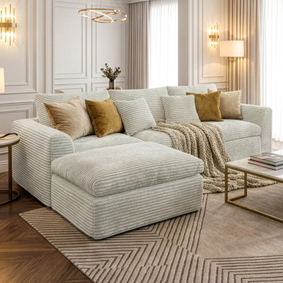 Canapé en éponge sans os de 108 pouces à haute résilience avec densité de 30 pouces, coussins à double couche en forme de nuage, plusieurs options de combinaison, aucune installation requise / blanc cassé