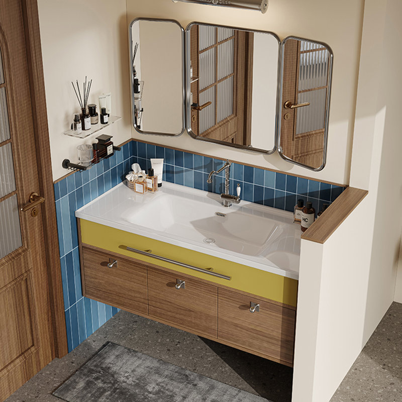 Armoire de salle de bain rétro, Brun/jaune