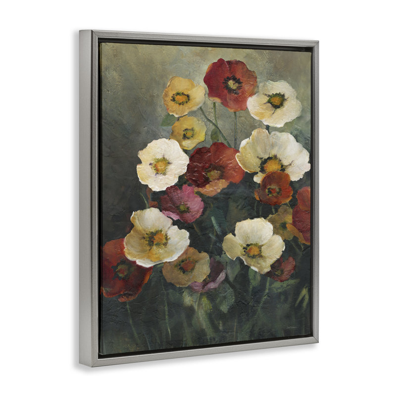 Cadre flottant Poppies at Dawn, conception par Carol Robinson, Cadre flottant gris lustré, H 31 po x l 25 po