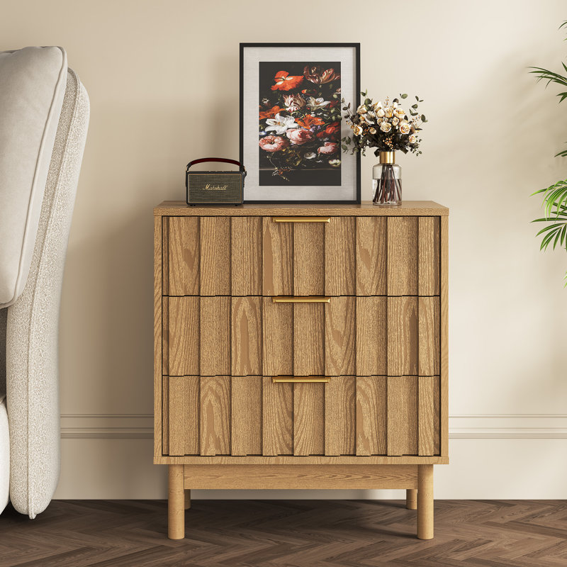 3 Drawer Dresser With Fluted Panel Design, Brown