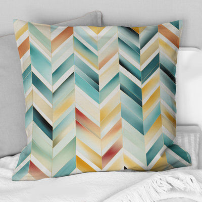 Coussin décoratif à motif de chevrons Bohème rétro émeraude et beige