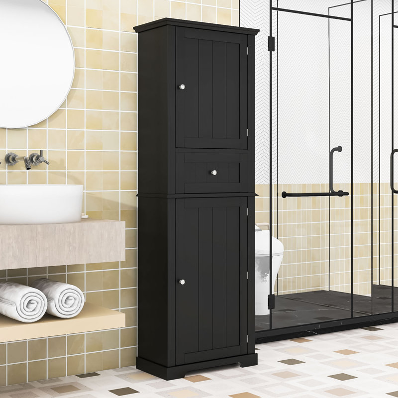 Armoire de rangement luxueuse en bois avec tablettes réglables, H 67 po x l 11 po x P 22 po, Noir