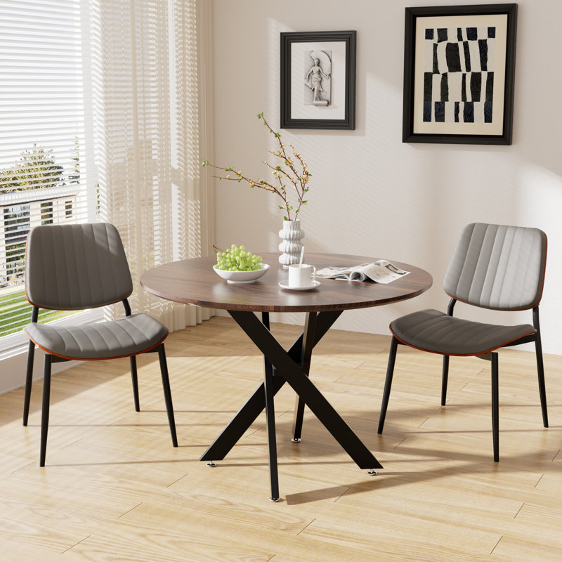 Round Wooden Dining Table Sets, 3, Gray