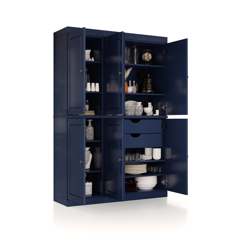 Grande armoire de cuisine 100% en bois massif avec portes et 2 tiroirs Niculae, tablettes réglables, armoire de rangement modulaire, l 48,5 po x H 71,5 po