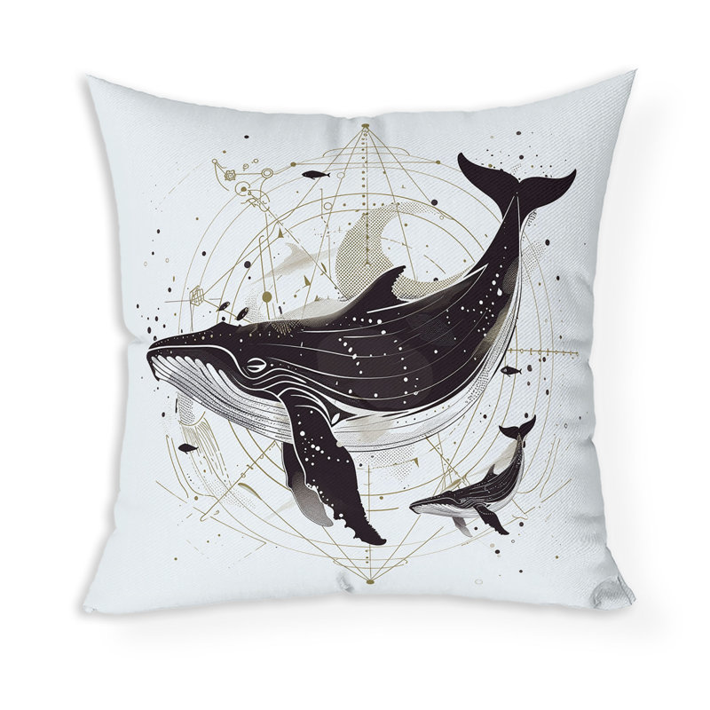 Coussin décoratif intérieur / extérieur Whale and Petals Tales, 20"H x 20"W, Brun / gris