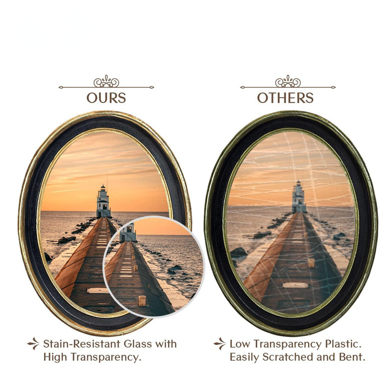 5X7 Inch Vintage Picture Frame, Elegant Antique Photo Frames With Glass Front, Photo Display, Tabletop Wall Hanging, Gift Ideas, Black Oval With Gold Trim