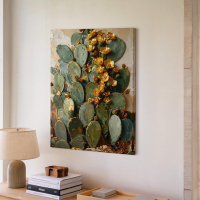 Canvas Wall Art A Detailed Illustration Of A Prickly Pear Cactus With Many Oval Pads Stacked In An Premium Quality Ready To Hang Modern
