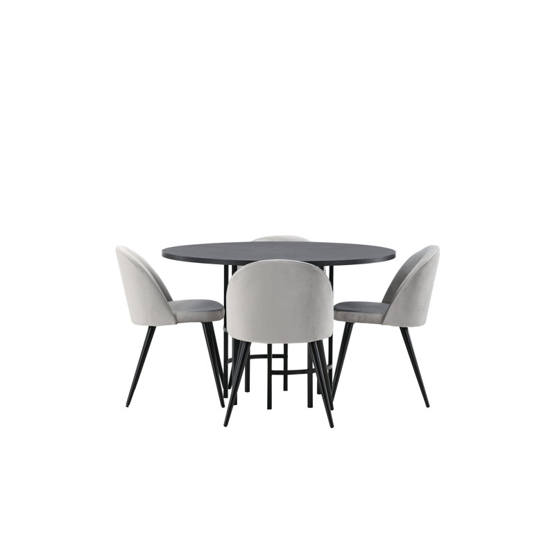 Batholo 4 - Person Dining Set, Black, Grey, Grey