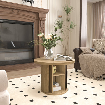 Tambour Design Round Coffee Table with Storage
