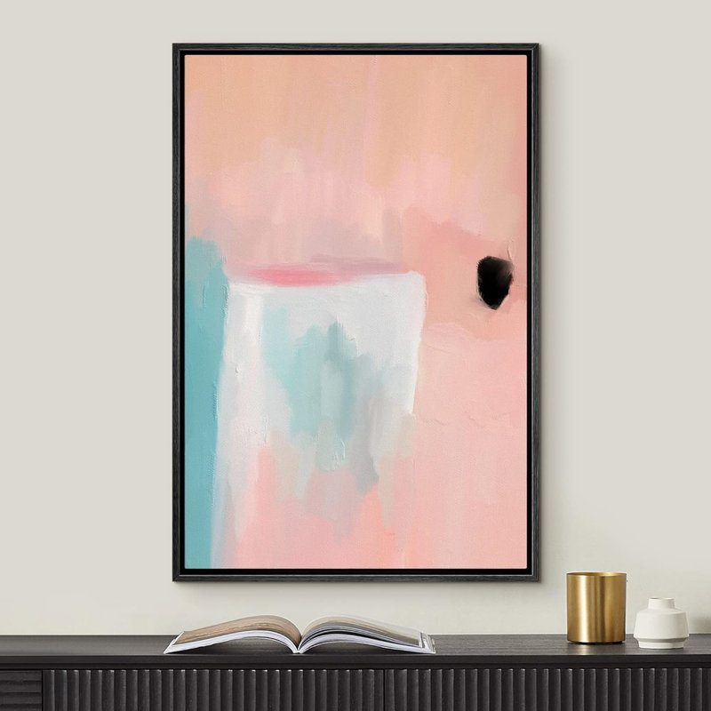 Abstrait coloré, "Collage aquarelle rose bleu", H 36 po x l 24 po, Noir