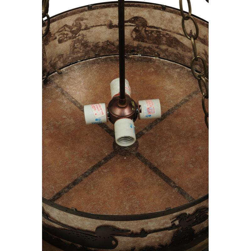Rustic Lodge 4 - Light Drum Chandelier, Antique Copper, Silver, 36" H x 22" W x 22" D