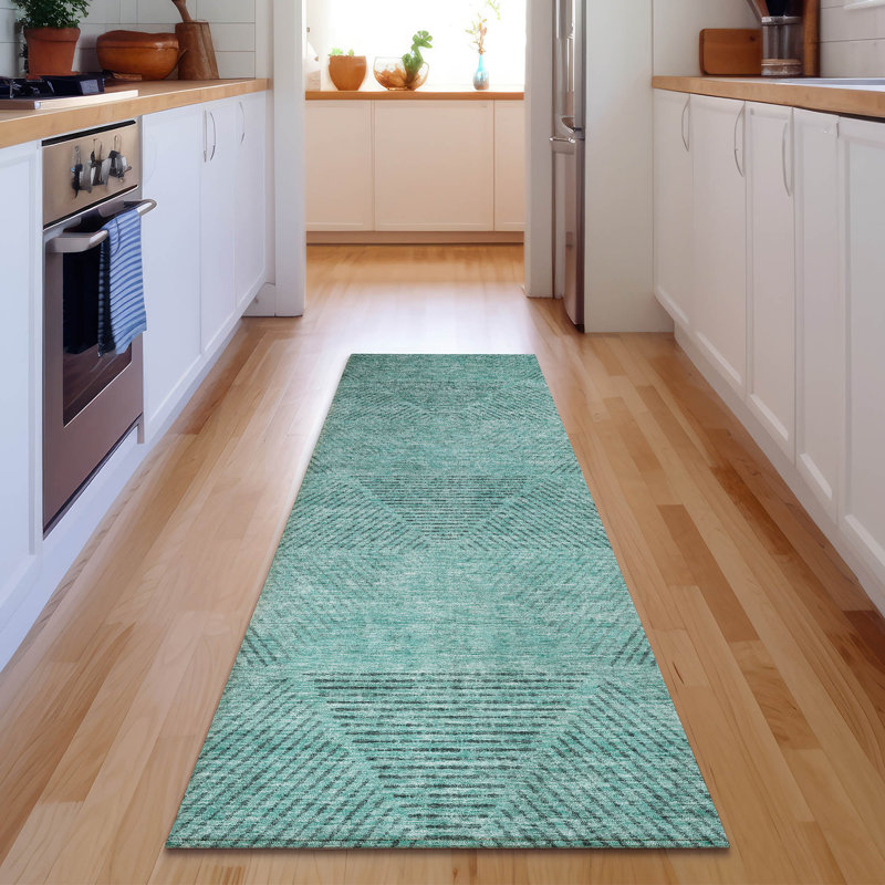 Premium Machine Washable Prisco Teal Rug, Runner 2'3" x 7'6"