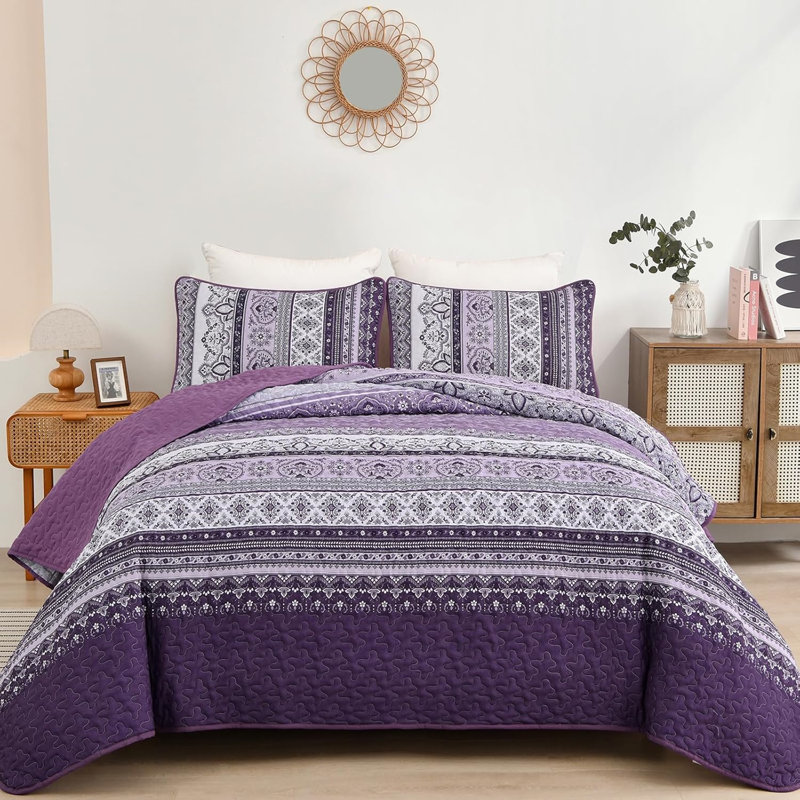 Ensemble de courtepointe bohémienne pour grand lit, 3 pièces, couvre-lit léger en microfibre (96 po x 90 po, coloré)