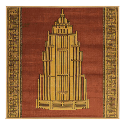 Machine Washable Art Deco Brown Area Rug
