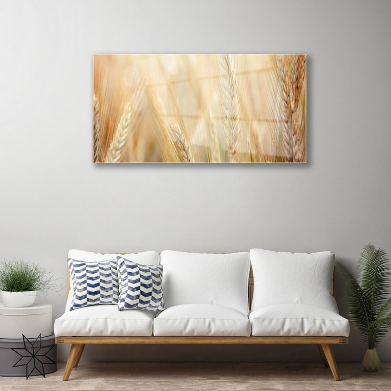 Glass Print Wall Art 100X50cm Image Printed On Glass Decorative Wall Picture Behind Toughened / Tempered Safety Real Glass For Kitchen & Living Room Theme: Wheat Floral