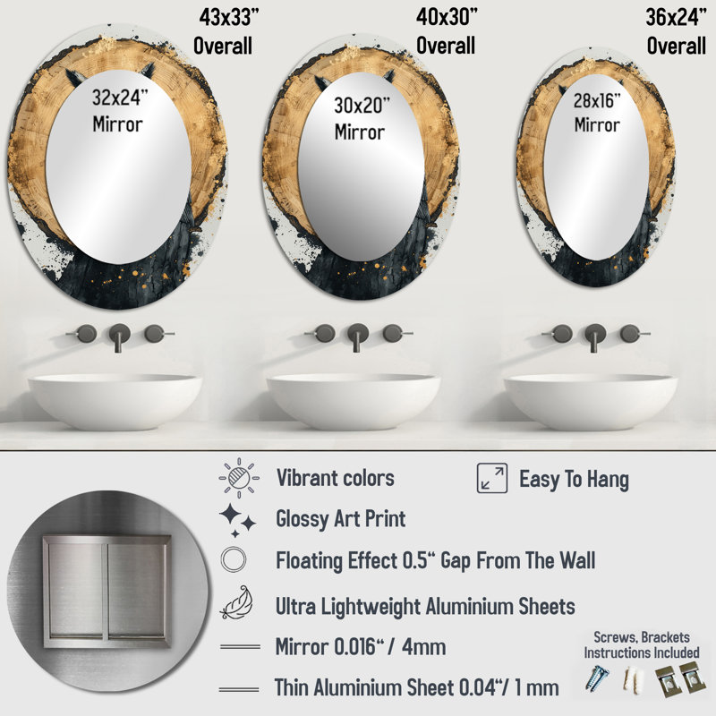 Décoration murale miroir ovale gris Dalk Owl Into Golden Forest Landscape II, 36 po x 24 po