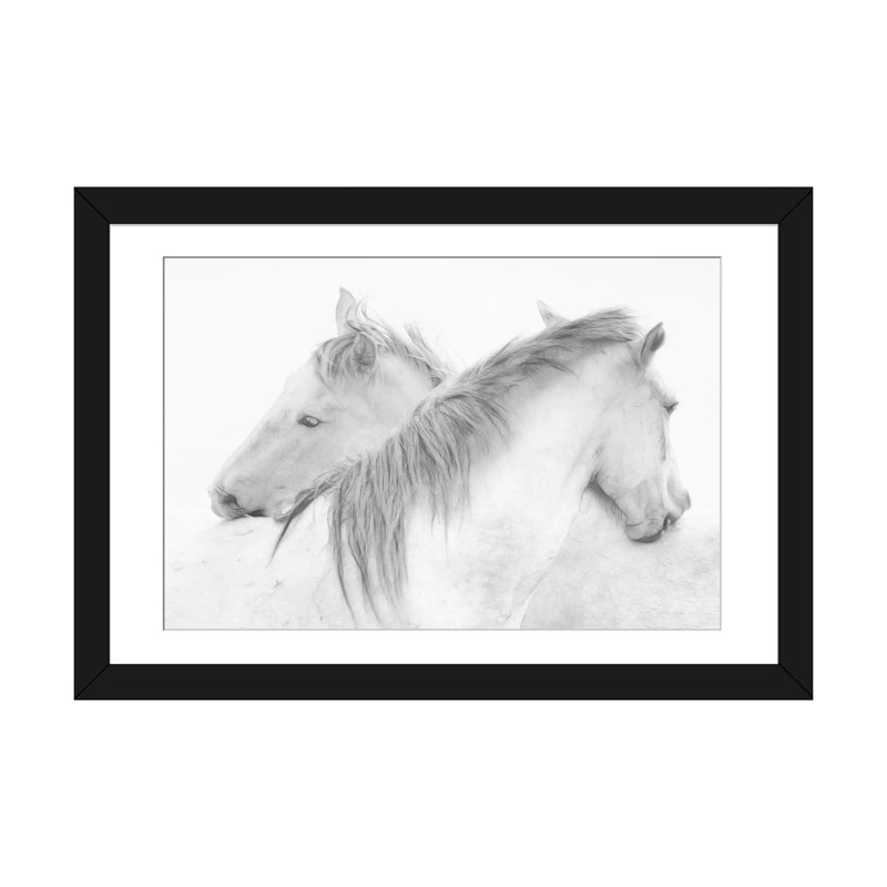 «Horses» par Marie-Anne Stas - impression sur toile tendue, H 16 po x l 24 po x P 1 po, Papier d'art encadré noir, Blanc