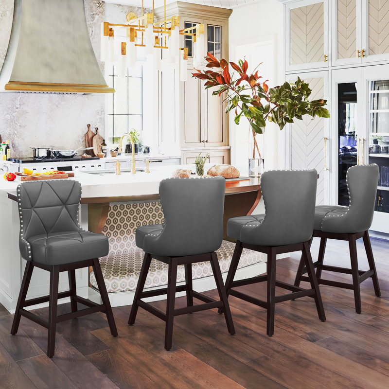 Tabourets de bar pivotants en similicuir 26 po Zola, Dark Grey
