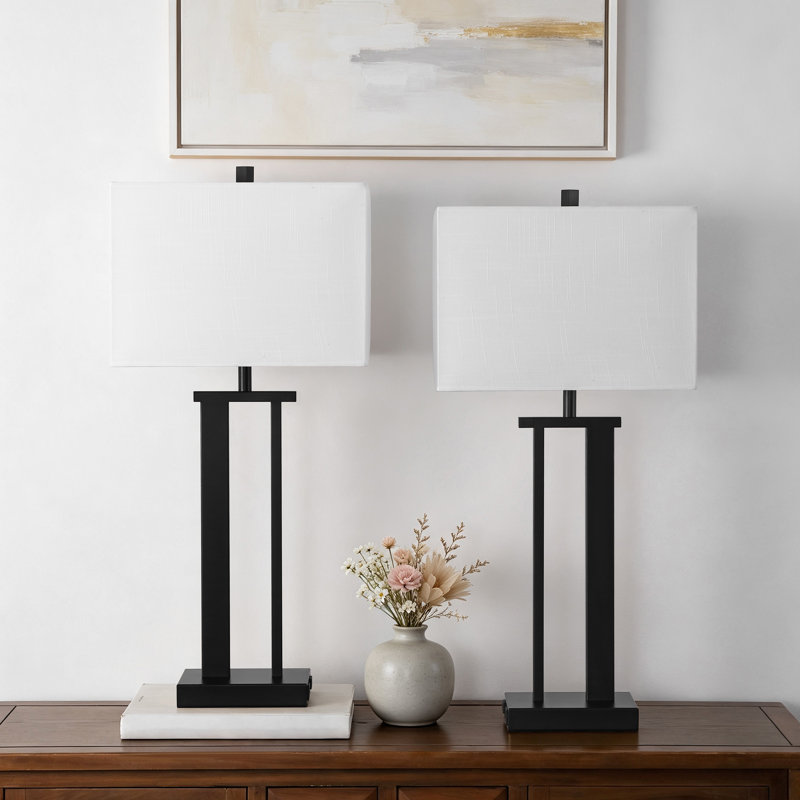 Ensemble de 2 lampes de table modernes de 74 cm (29 po) de hauteur, à commande tactile à 3 voies, avec abat-jour en tissu blanc.