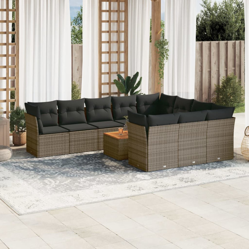 Grand canapé modulaire en rotin PE Vidaxl, Gris, Gris