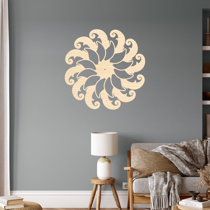 Art mural spirale mandala avec tourbillons - bouleau baltique naturel, H 32 po x l 32 po x P 0,25 po
