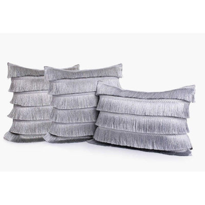 Ensemble de 3 housses de coussin lombaire décoratives à franges - 14 po x 20 po - Housses de coussin décoratives texturées