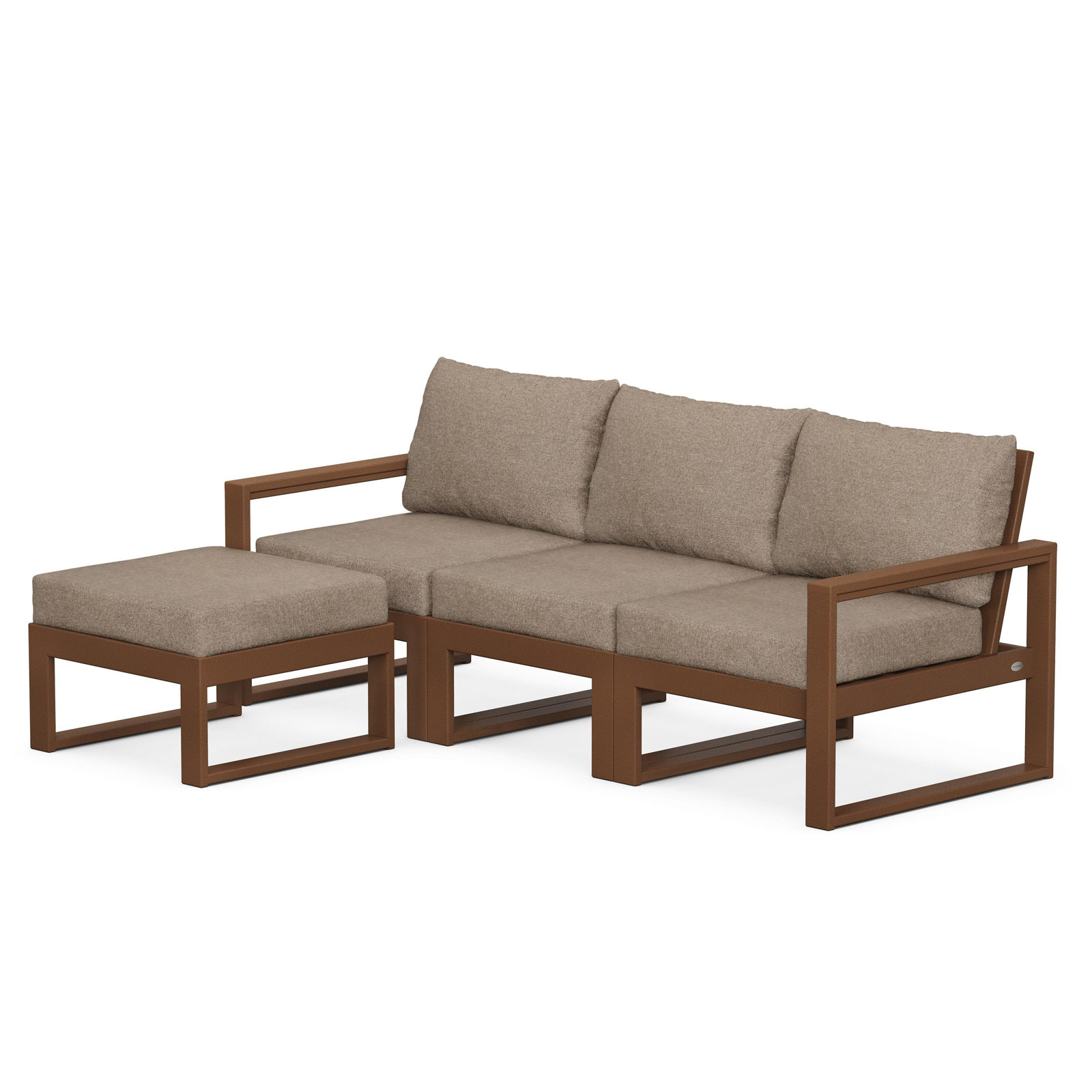 POLYWOOD EDGE Modular Deep Seating Set with Ottoman, Spiced Burlap, Teak