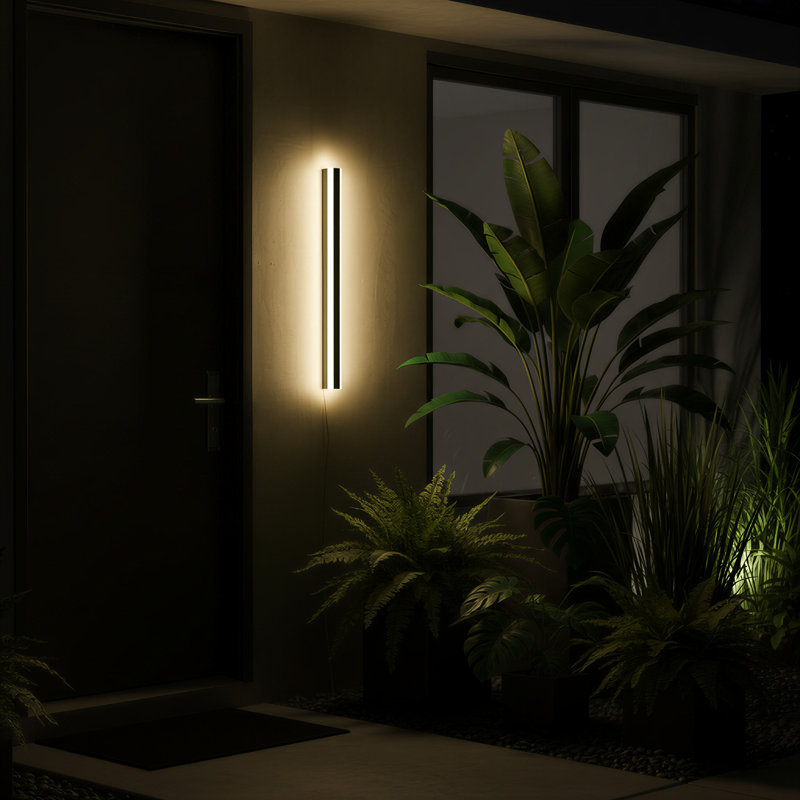 Linear Black Dimmable Outdoor Led Wall Light With Back Plate, 47.2" H x 3.14" W x 1.78" D