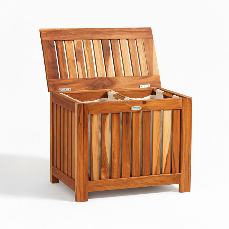 EcoDecors Storage Hamper Standard Solid Teak Deck Box, Brown, Small (18.5" H x 23" W x 12.6" D)