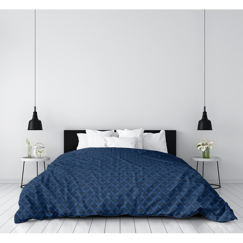 Housse de couette simple Katelyn Elizabeth, Housse de couette pour très grand lit, Bleu / noir, Microfibre