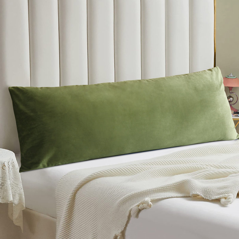 Full Body Pillow With Velvet Cover Supportive Body Pillow For Sleeping, Olive