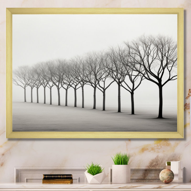 Hiver gris et blanc I - impression, H 16 po x l 32 po x P 1 po, Encadrement doré