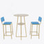 Bar Table And Chairs Three Piece Set, Gold Frame, Sponge Made Seat Cushions And Backrests, Bar Table With Storage Function (Gold+Brown Tabletop+Blue Cushion)
